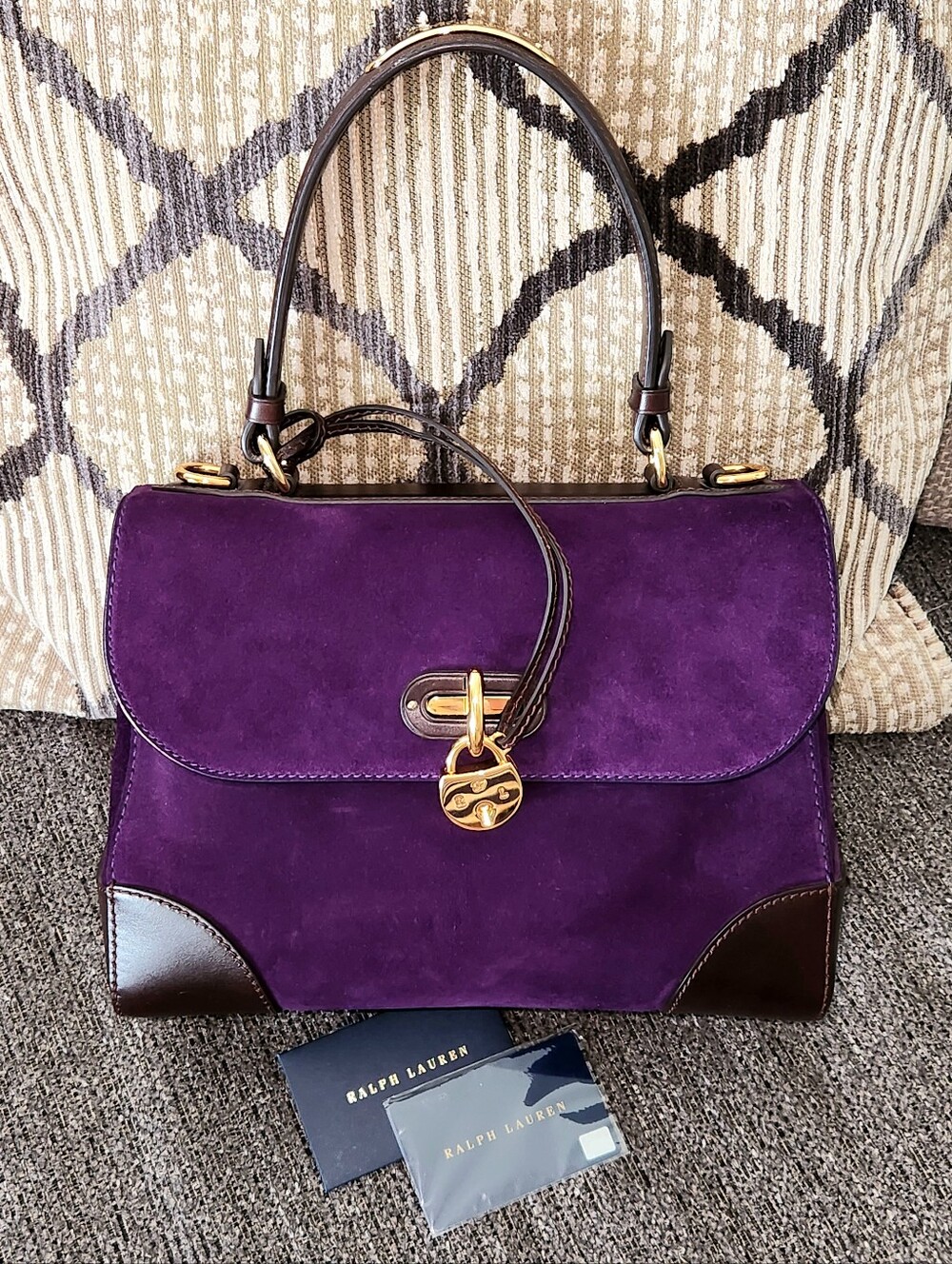 💜RARE Ralph Lauren💜 - Deep Purple Suede Tiffin 27 Satchel Bag - Picture 1 of 15